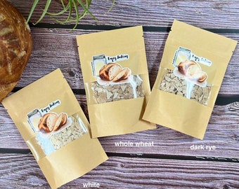 3 Sets Organic 15g/0.5oz Dehydrated Sourdough Starter Kit: White, Rye, Whole Wheat with Flour Feed&Instructions