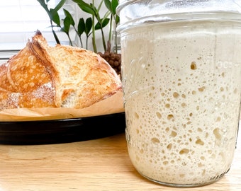 Organic 45g/1.5 oz Sourdough Starter Kit: Live Active Culture with 16oz Mason Jar, Flour Feed & Instructions MW