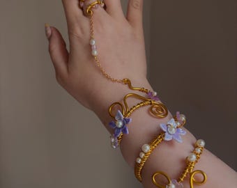 Hand Made floral purple hand chain/ wrist cuff