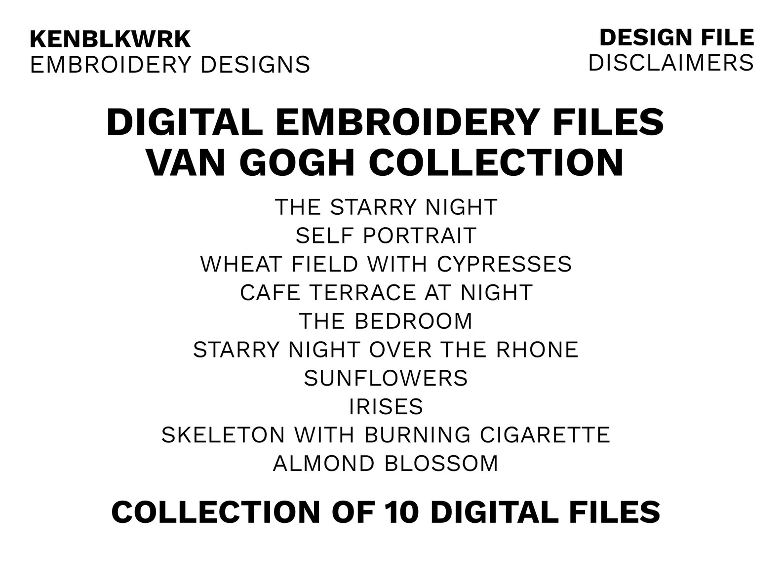 Digital File Embroidery Design Vincent Van Gogh Paintings Etsy