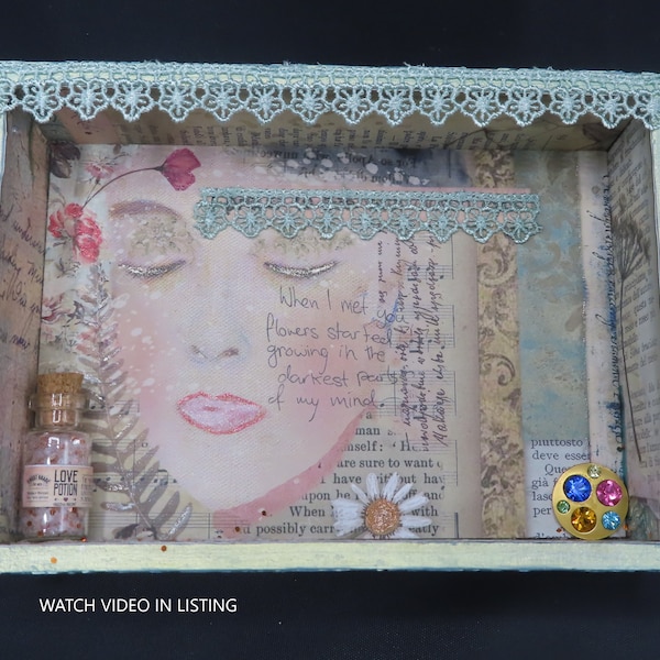 VIGNETTE ASSEMBLAGE BOX - When I Met You. One of a Kind, Original Abstract, Mixed Media, Altered Art Box, Shadow Box, Eclectic