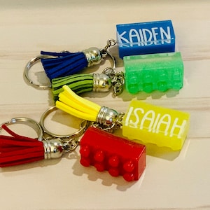 Lego keychain, Customizable keychain, Blue lego, Green Lego, Yellow lego