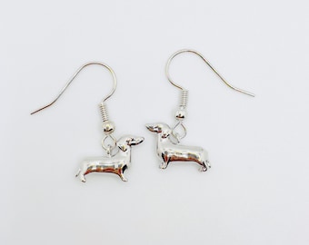 Dachshund Earrings — Gold or Silver Wire Dangle / Dog Lover Gift / Minimalist Dachshund Jewelry