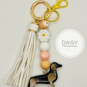 Dachshund Keychain | Boho Wooden Beads and Tassel