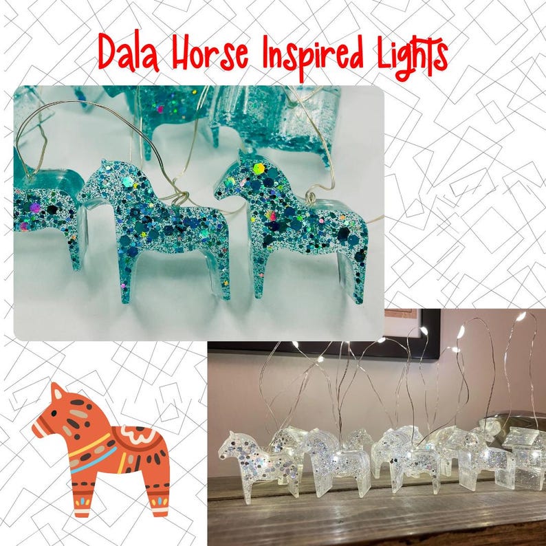 Glitter Dala Horse String Lights | Epoxy Resin Fairy Lights image 2
