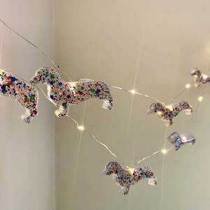 Rainbow Glitter Dachshund String Lights, dachshund string lights, wiener dog fairy lights, teckel lights, deckle gifts