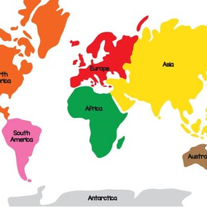 Mappa del mondo Montessori, Nomi dei continenti, Nomi degli oceani