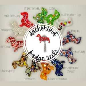 Interchangeable 12 Months of Dachshunds Badge Reels|Holiday Dachshund Badge Reels w/ Velcro or Magnets