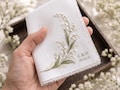 Personalized Embroidered Wedding Handkerchief, Custom Initials Linen Hanky, Lily of Valley Bridal Keepsake Gift for Bride and Groom Mom Gift product logo