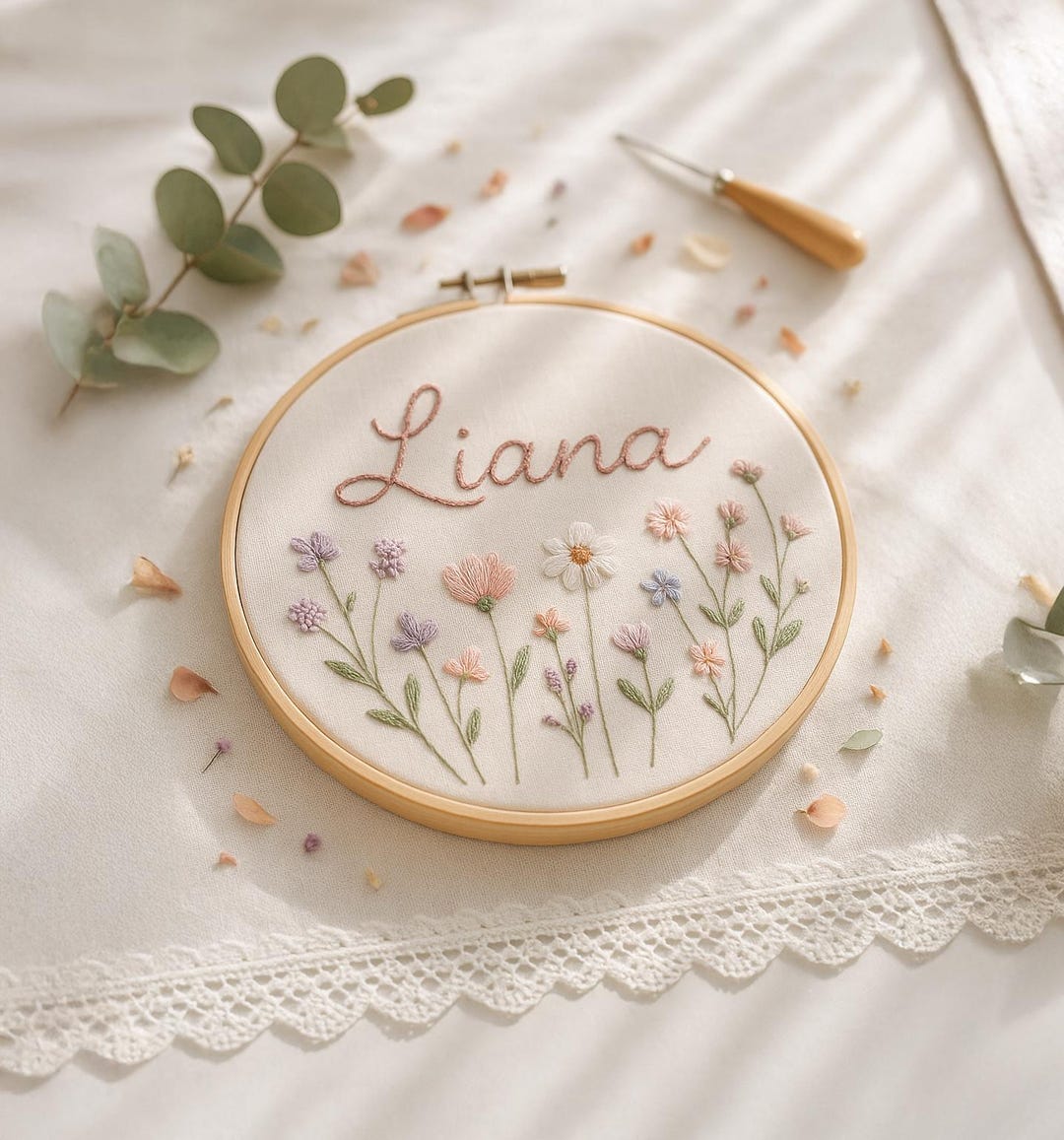 Handmade Hoop Custom Embroidered Floral Hoop, Hand Embroidered Hoop Art, Baby Hoop ...