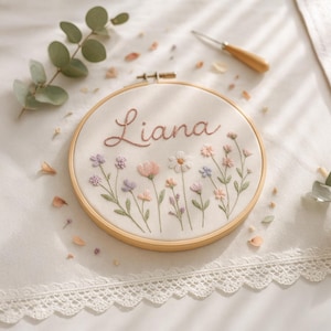 Custom Embroidered Floral Hoop, Hand Embroidered Hoop Art, Baby Hoop Art, Anniversary Hoop, Birthday Decor, Baby Embroidered Gift