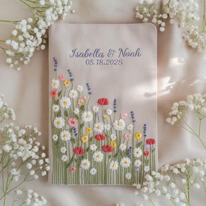 Custom Embroidered Wedding Guest Book, Personalized Linen Wedding Notebook, Hand Embroidery Wildflower Journal, Rustic Wedding Keepsake