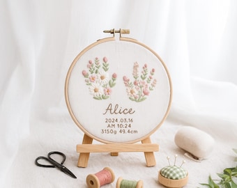 Custom Embroidered Floral Hoop, Hand Embroidered Hoop Art, Baby Hoop Art, Anniversary Hoop, Birthday Decor, Baby Embroidered Gift