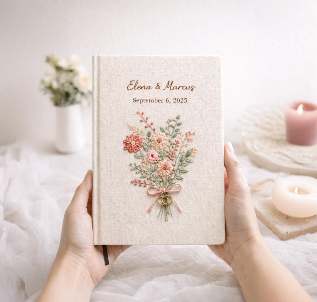 Personalized Embroidered Wedding Notebook, Personalized Linen Wedding ...