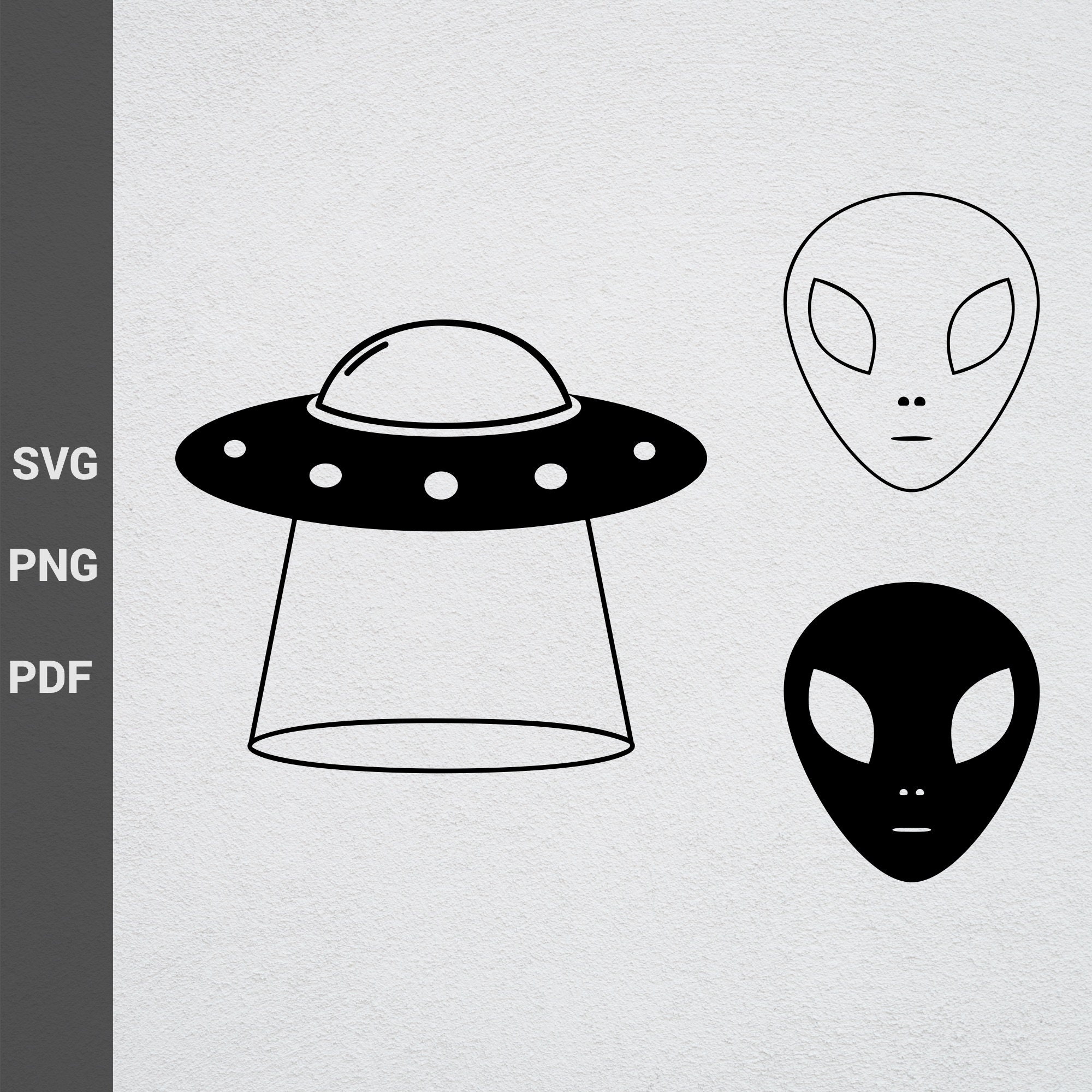 Alien SVG & Outline UFO Png Clipart Silhouette Cut File for - Etsy