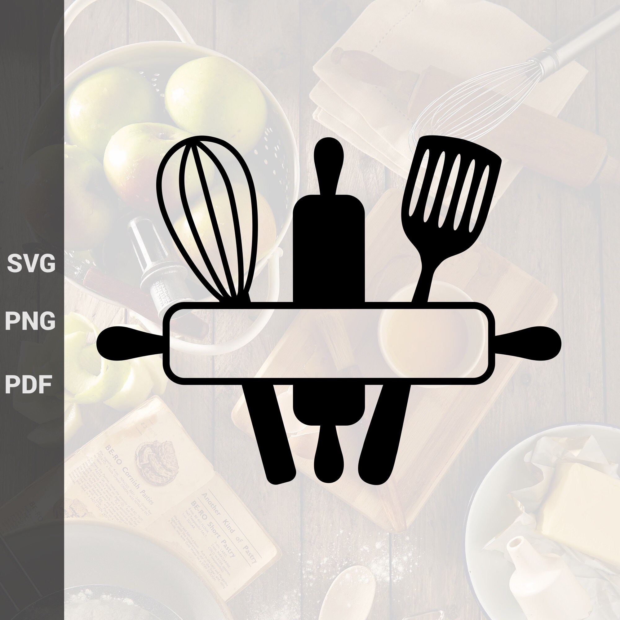 Bakery SVG, Split Baking Utensils With Whisk, Spatula and Rolling Pin