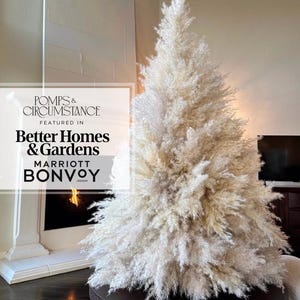 3ft Tall x 2ft Wide Pampas Christmas Tree - Cream and Taupe Stem Colors - arrives already assembled, built on rattan tree frame