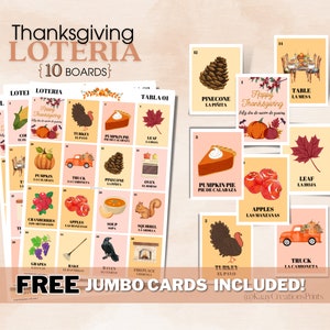 Thanksgiving Loteria, 10 nicht wiederholte Tafeln mit 54 benutzerdefinierten Telefonkarten. Bingo Spiel. Sofortige druckbare Download