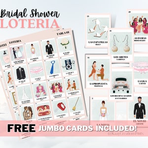 Loteria pour la douche nuptiale, 50 cartes non répétées avec 54 cartes de visite personnalisées incluses. Loteria Despedida De Soltera.
