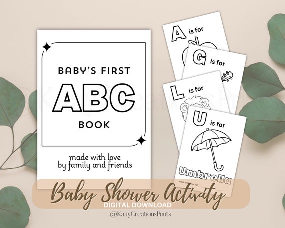 Baby's First ABC Book. Baby Shower Activity Game. ABC Baby Shower Coloring Book. Printable Baby Shower Alphabet Book. Instant Download
