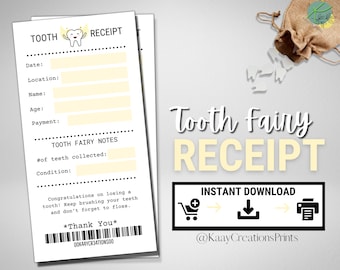 Tooth Fairy Receipt, Girl Lost Tooth Receipt, Fill In For Authentic Touch, Instant Printable Download
