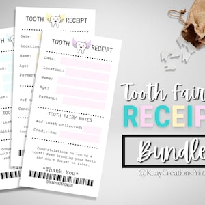 Paquete de recibos de hada de los dientes, recibo de dientes perdidos para niños y niñas, complete para obtener un toque auténtico, descarga imprimible instantánea