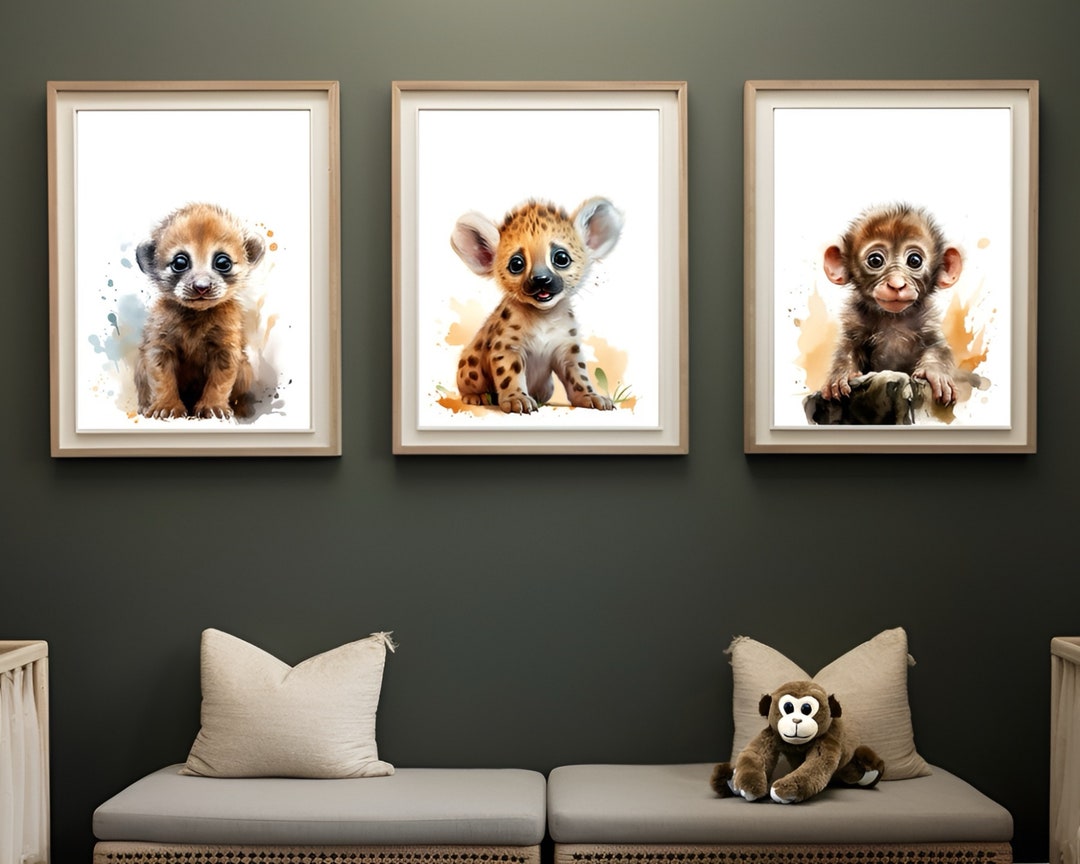 6-teilige Safari-Wanddekoration Fürs Kinderzimmer – Tierdrucke Auf Leinwand, 20,3x25,4 Cm, Ungerahmt