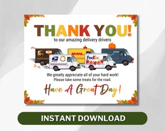 Delivery Driver Thank You Sign, Delivery Driver Snack Sign, Delivery Driver Snack Sign Printable, Mail Carrier Sign, Autumn Driver Sign.