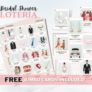 Loteria pour la douche nuptiale, 25 planches non répétées avec 54 cartes de visite personnalisées incluses. Loteria Despedida De Soltera.
