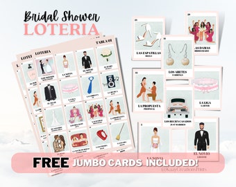 Bridal Shower Loteria, 25 Non-Repeated Boards with 54 Custom Calling Cards Included. Loteria Despedida De Soltera.