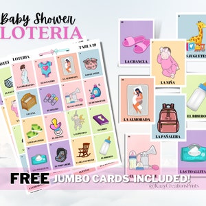 Baby Shower Loteria, 50 planches non répétées avec 54 cartes de visite personnalisées incluses. Jeu de cartes mexicain, téléchargement immédiat