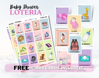 Baby Shower Loteria, 50 Non-Repeated Boards with 54 Custom Calling Cards Included. Mexican Card Game, Instant Printable Download