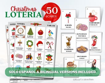 Christmas Loteria, 50 Non-Repeated Boards with 54 Custom Calling Cards Included, Instant Printable Download. Christmas Bingo.