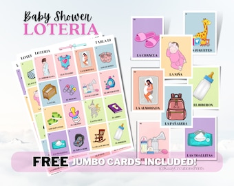 Baby Shower Loteria, 25 Non-Repeated Boards with 54 Custom Calling Cards Included. Mexican Card Game, Instant Printable Download