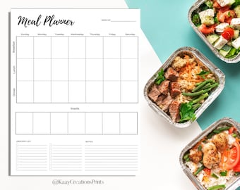 Printable Meal Planner, Weekly Menu Planner with Grocery List & Notes, Instant Download Meal Planner