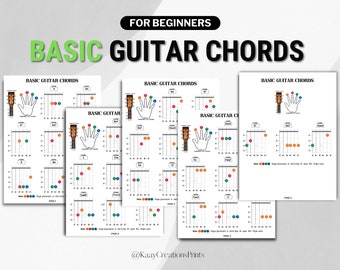 Beginner Guitar Chord Printable Sheets, Music Education, Fretboard Notes, Basic Chords Sheets, Learn to Play Guitar, Instant Download