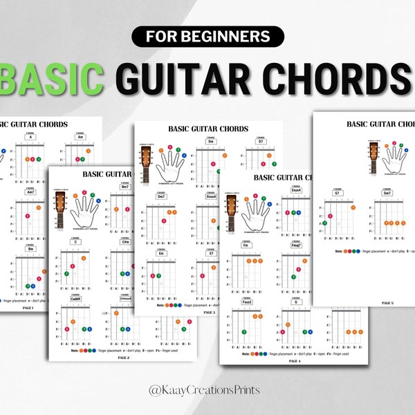 Beginner Guitar Chord Printable Sheets, Music Education, Fretboard Notes, Basic Chords Sheets, Learn to Play Guitar, Instant Download