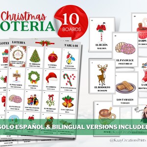 Lotería navideña, 10 tableros no repetidos con 54 tarjetas de presentación personalizadas incluidas, descarga imprimible instantánea. Bingo navideño.