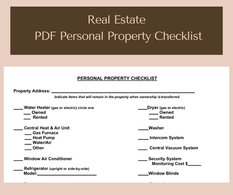 Real Estate Personal Property Checklist Etsy