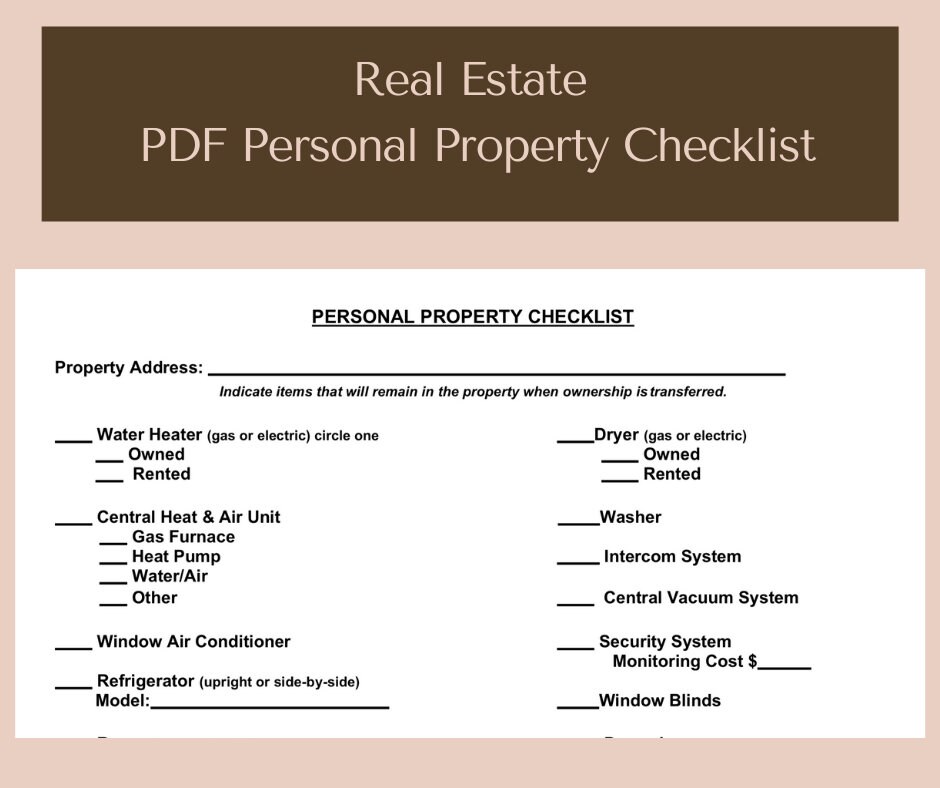 Real Estate Personal Property Checklist Etsy