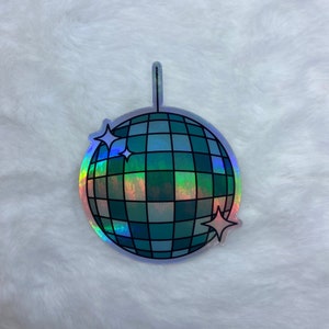 Holographic teal disco ball sticker