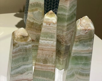 Kiwi Calcite; Crystal; Tower; Obelisk; pistachio calcite; green calcite; statement; calcite