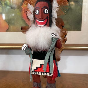 Small Hopi Kachina Doll Carved Representation of a Katsina (spirit being) Central to Hopi Blue, Brown and Red