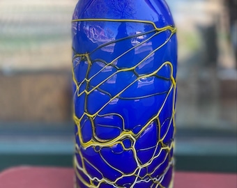 イタリア製アートガラス花瓶 - 黄色、白、青、緑の明るい色合い