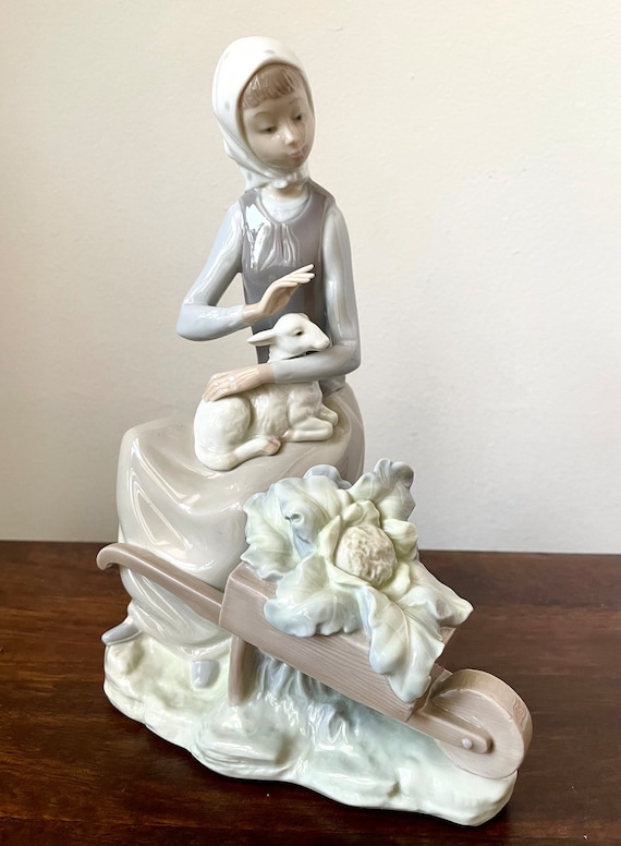 Lladro #4816 - Girl With Wheelbarrow Lamb and Cabbage - Etsy