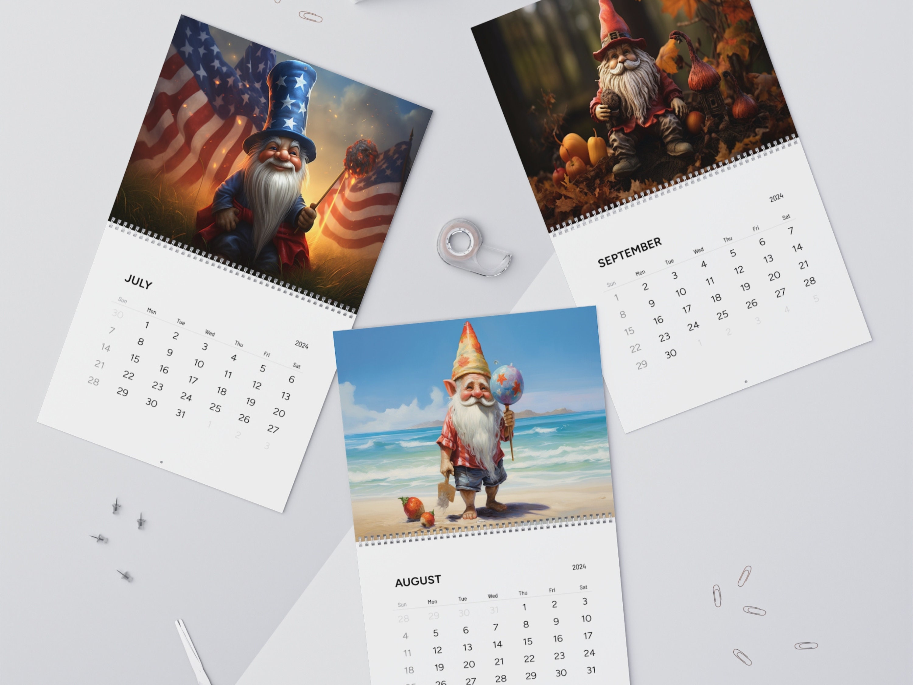 Gnome Wall Calendars 2024 Gift for Gnome Lovers Gift for Etsy UK