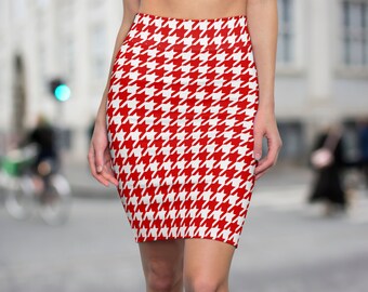 Houndstooth Women's Pencil Skirt - Gift For Her - Mid-Mini Skirt - High Quality - Mid-Waist - Party Skirt - Dress Skirt - Office Attire