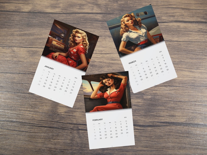 Pinup Girls Wall Calendars 2024 Gift for Him Gift for Her Wall Decor 12