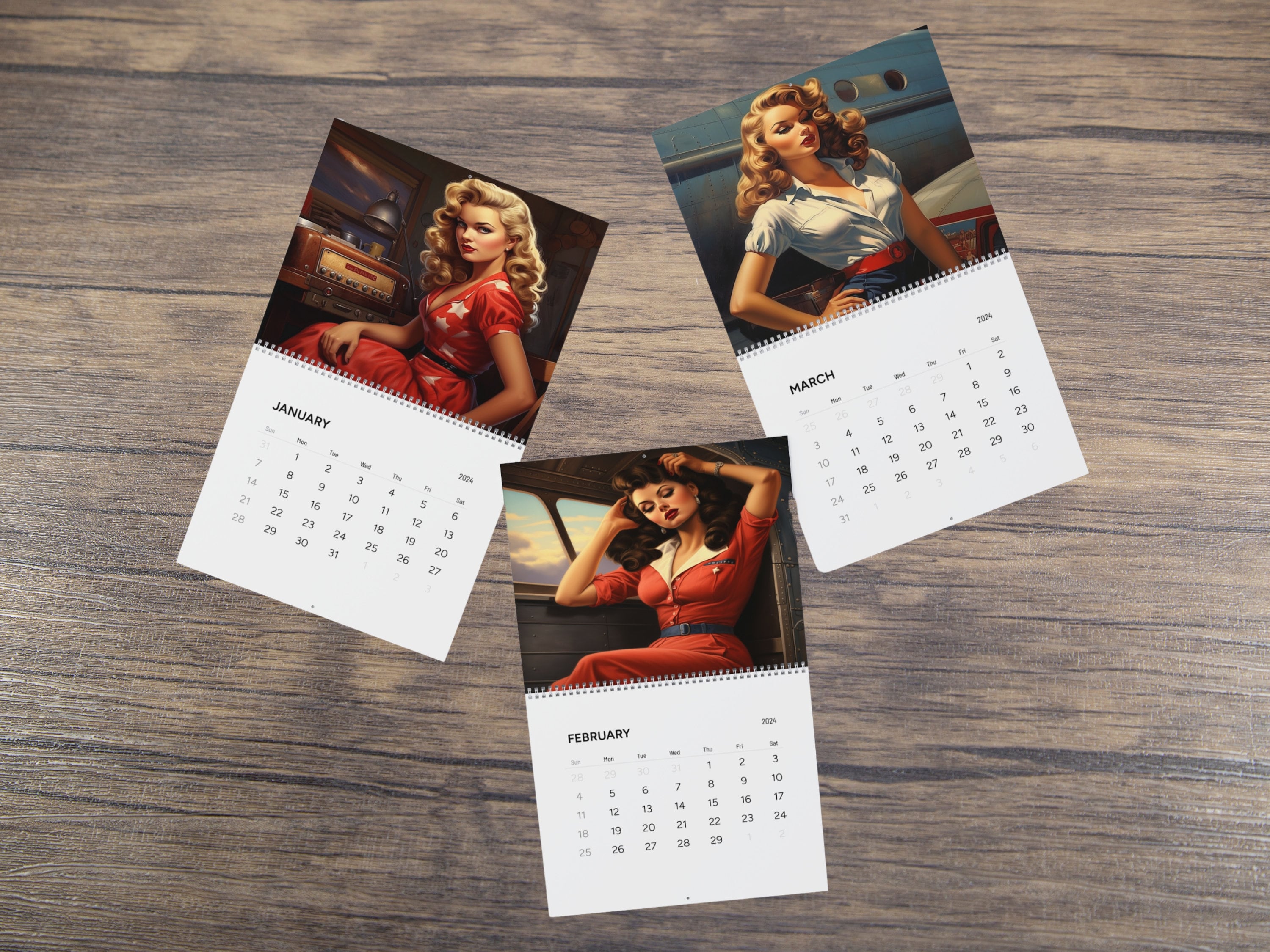 Pinup Girls Wall Calendars 2024 Gift for Him Gift for Her Wall Decor 12 Month Calendar Wall Art