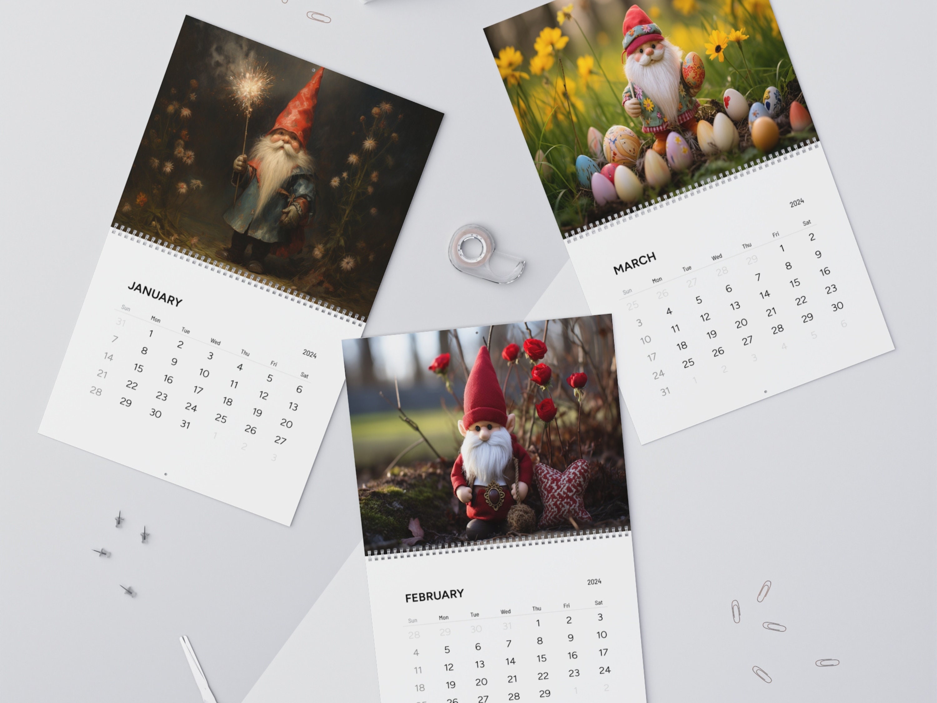 Gnome Wall Calendars 2024 Gift for Gnome Lovers Gift for Etsy UK